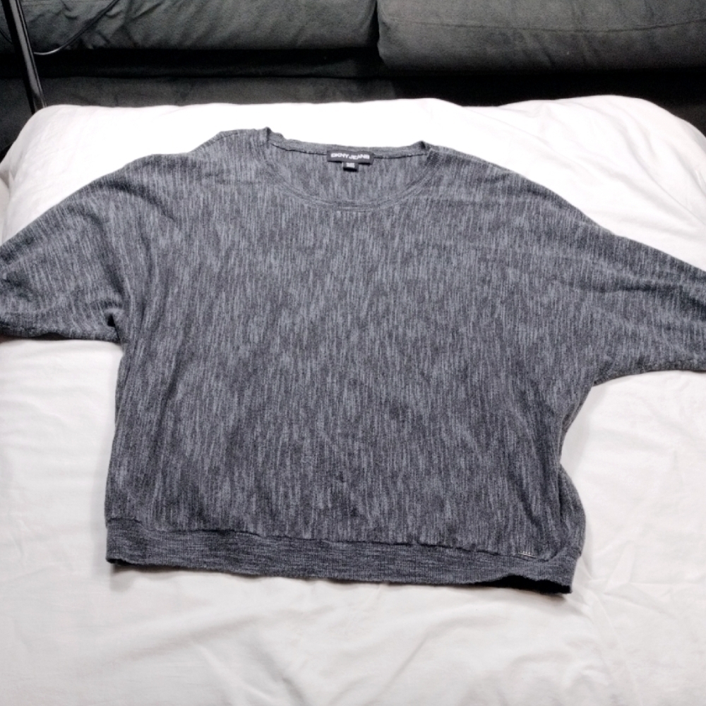 Dkny Women's Gray Crewneck Sweater Textured Knit Size XL